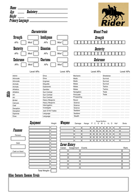 Rider Character Sheet (Printer Friendly) PDF